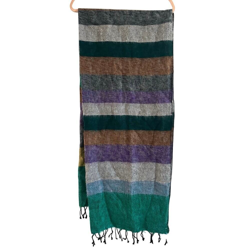 US SHERPA Lobuche Yak Wool Shawl Plaid Fringe Multicolor Nepal Vermont Scarf NWT
